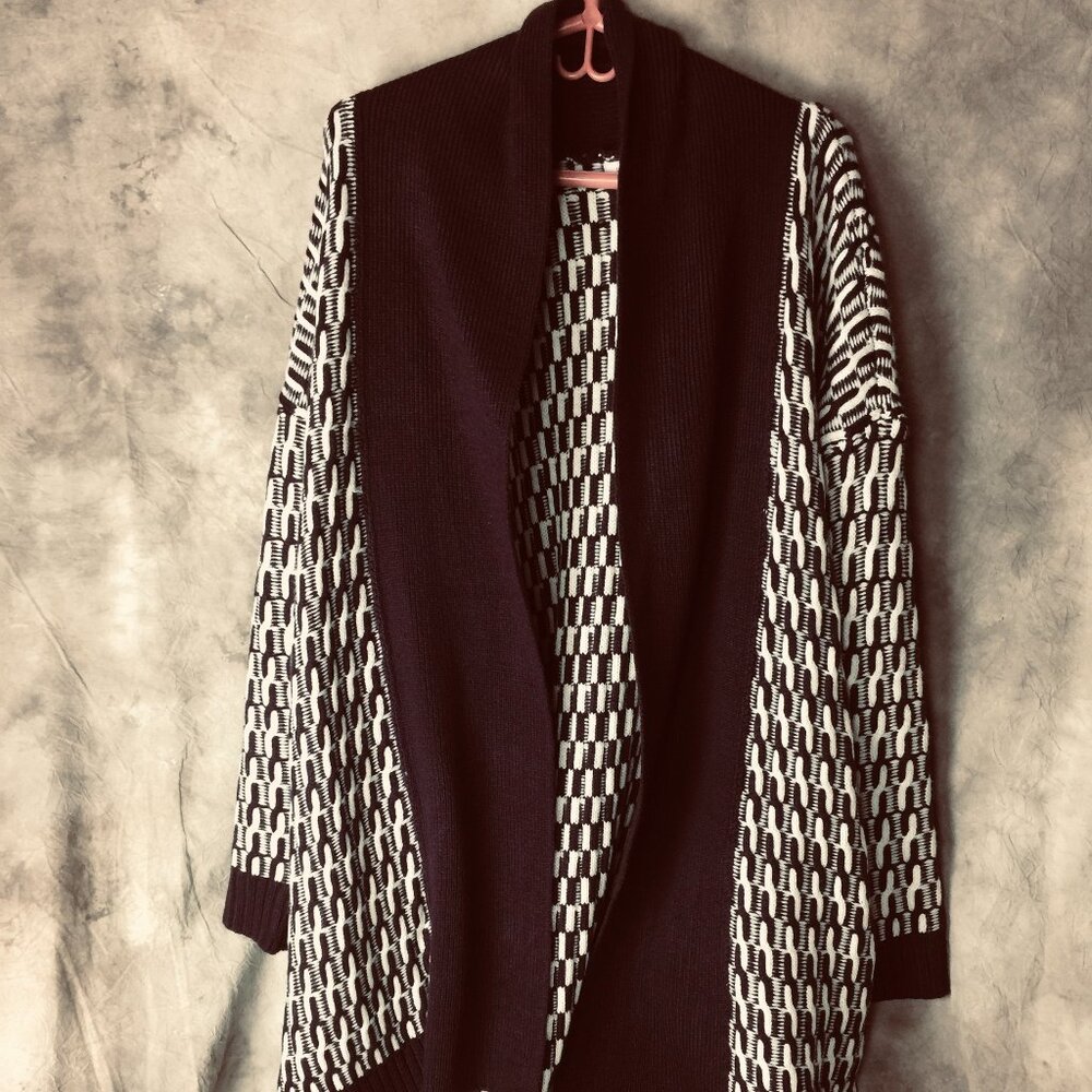 Liz Claiborne Women's Size XXL Sweater Cardigan Open Front Cream Midnight Purple